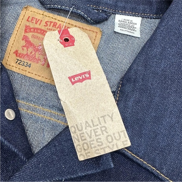 Levis Denim Jacket Dark Wash Trucker Classic Button Front Pockets - Picture 12 of 15